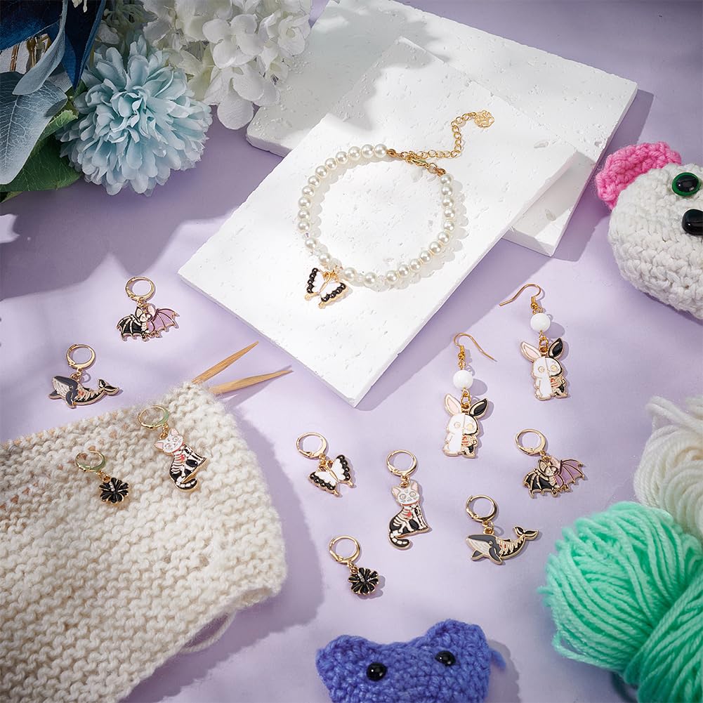 NBEADS 24 Pcs 6 Styles Enamel Crochet Stitch Markers, Removable Leverback Hoop Locking for Knitting, Weaving, Sewing, Needleworks, and Jewelry Making