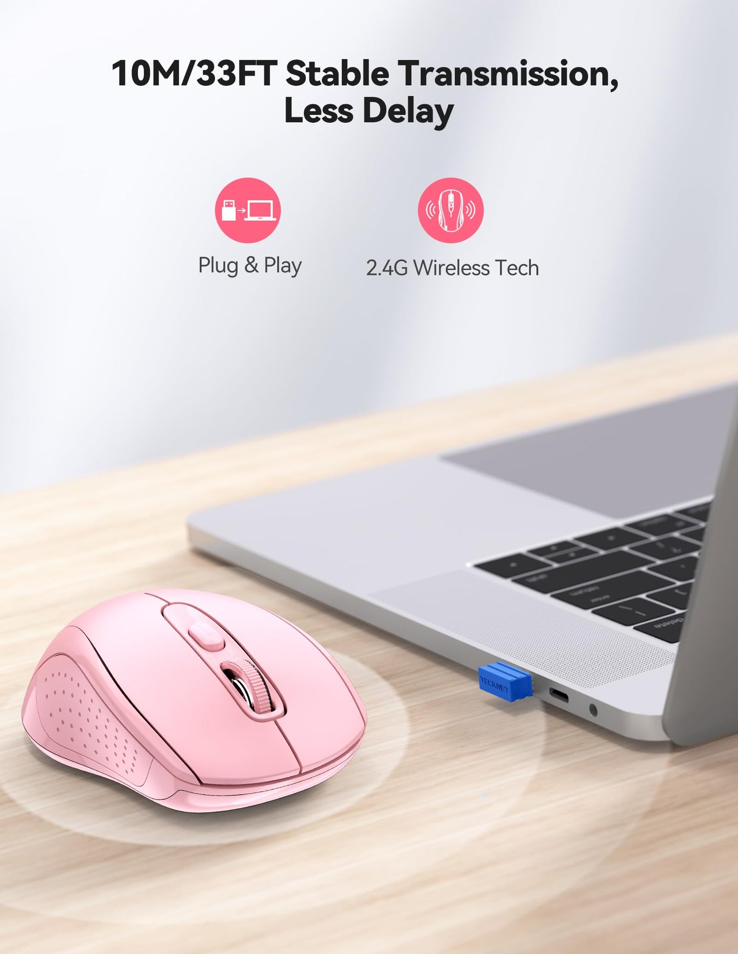 TECKNET Wireless Mouse for Laptop, Silent Bluetooth Mouse(BT5.0 & 2.4G) 4000DPI Adjustable, Computer Portable PC Quiet Mice with USB-A Receiver & 6 Buttons for Mac, 18 Months Battery