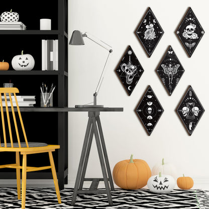 Huwena 6 Pack Gothic Wall Decor for Bedroom Living Room Dark Boho Skull Moon Snake Sun Phase Wooden Hanging Art