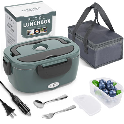 Electric Lunch Box Food Heater, 3 in 1 Ultra Quick Heated Lunch Boxes for Adults, 12V/24V/110V Portable Food Warmer for Car/Truck/Office With Fork Spoon and Insulated Carry Bag
