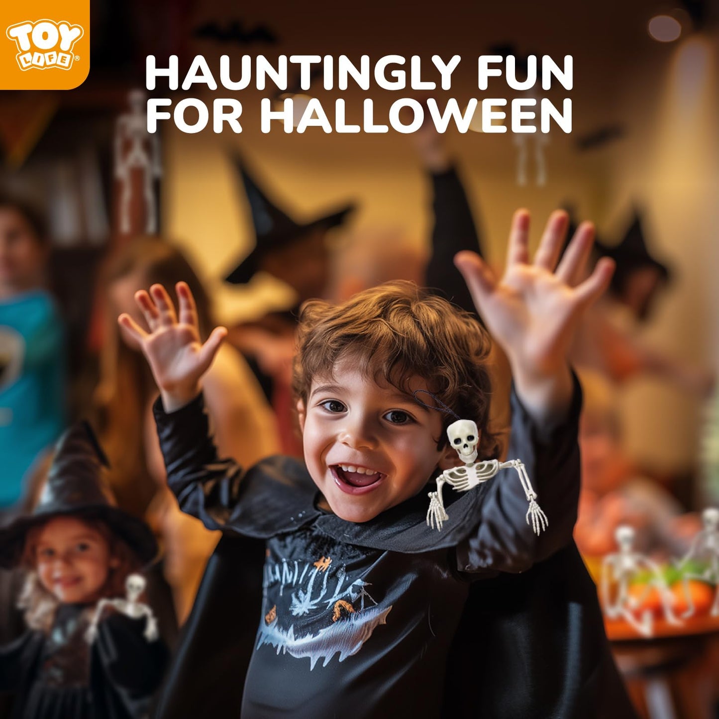 TOY Life 16" Posable Halloween Skeleton Decor - 10 Pcs Full Body Joints for Outdoor Indoor Decorations, Hanging Plastic Skeletons