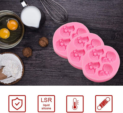 Chocolate Candy Molds, Halloween Skulls Silicone Fondant Mold Set of 3 for Cake Decoration