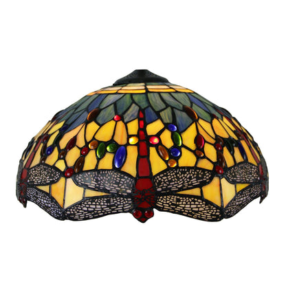 Dragonfly Style Stained Glass Lamp Shade Replacement Only 16X8 Inch Tiffany Lampshades Vintage Handmade Sea Blue Yellow Red Light Cover for Table Lamp Pendant Light Floor Lamp,Red