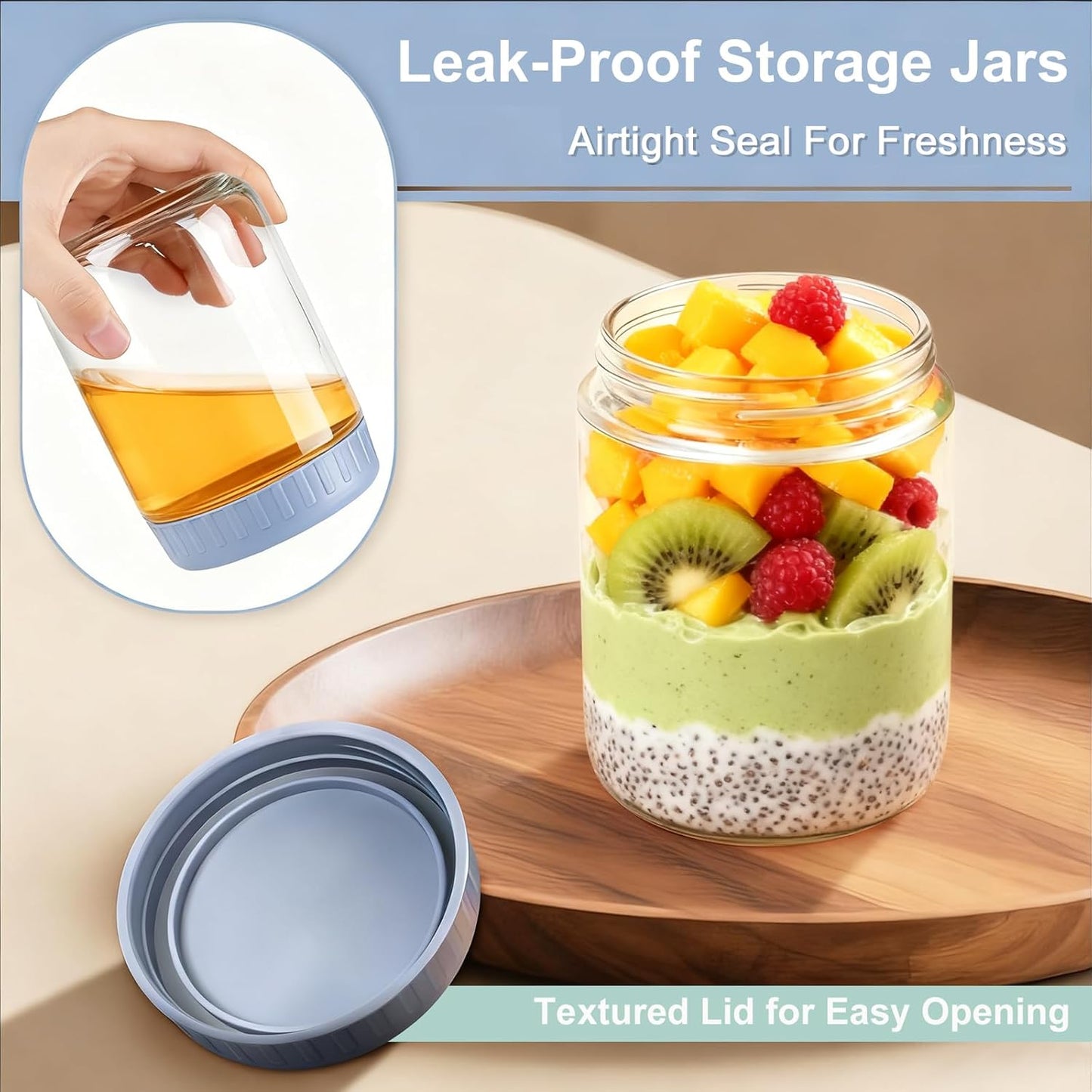 16oz 9 Pack Overnight Oats Containers with Lids, Wide Mouth Mason Jars with Lids, Glass Jars with Airtight lid for Chia