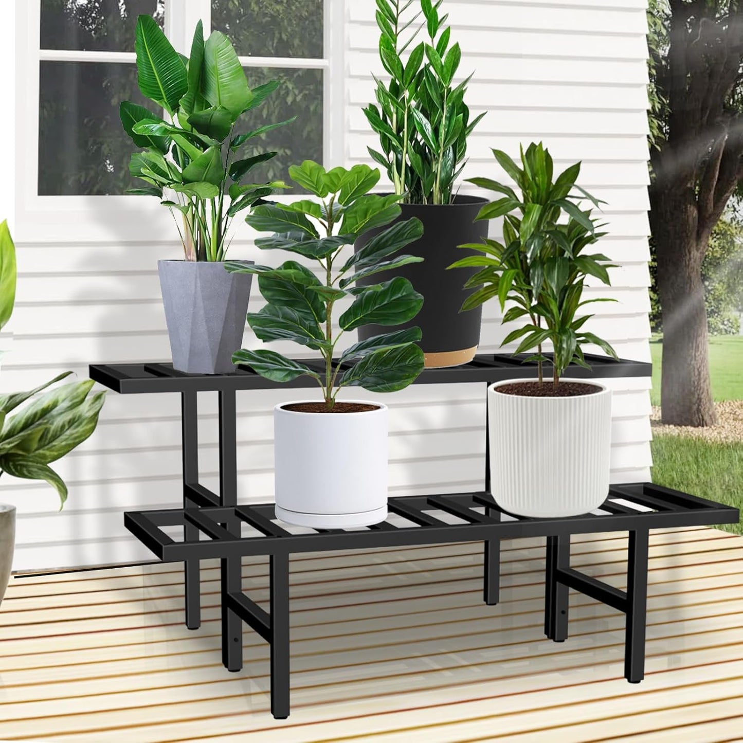 LLAXERGU 2-Tier Plant Stand Indoor Outdoor, Heavy Duty Iron Pedestal Stands Metal Plant Stand for Indoor Outdoor
