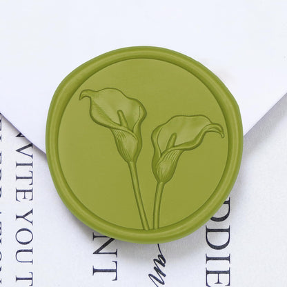 UNIQOOO Wax Seal Stickers - 3D Calla Lily Floral Wedding Invitation Envelope Seal Stickers, 50 Pcs Self- Adhesive Chartreuse Green Flower Wax Seals, Perfect for Bridal Shower, Gift Wrapping
