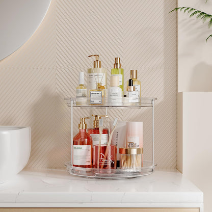 LazySpin 2 Tier Lazy Susan Organizer, 9.25'' Lazy Susan Turntable for Cabinet, Stackable Turntable Organizer Rotating Spice Rack Organization for Kitchen Countertop, Pantry, Bathroom, Clear