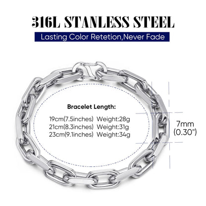 VNOX Link Chain Bracelets for Men - Cool Mens Bracelets Diamond-Cut Paperclip Solid Chain Bracelet Chunky Stainless Steel Jewelry Trendy Gifts (Silver, 7.5)