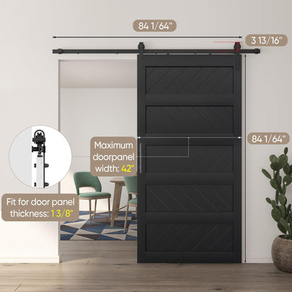 JUBEST 42" x 84" Barn Door, Slding Barn Door Kit Wav-Shape Barn Door Panel with Hardware Kit Include, Easy Installation, Solid Wood, MDF & PVC Covered, Black