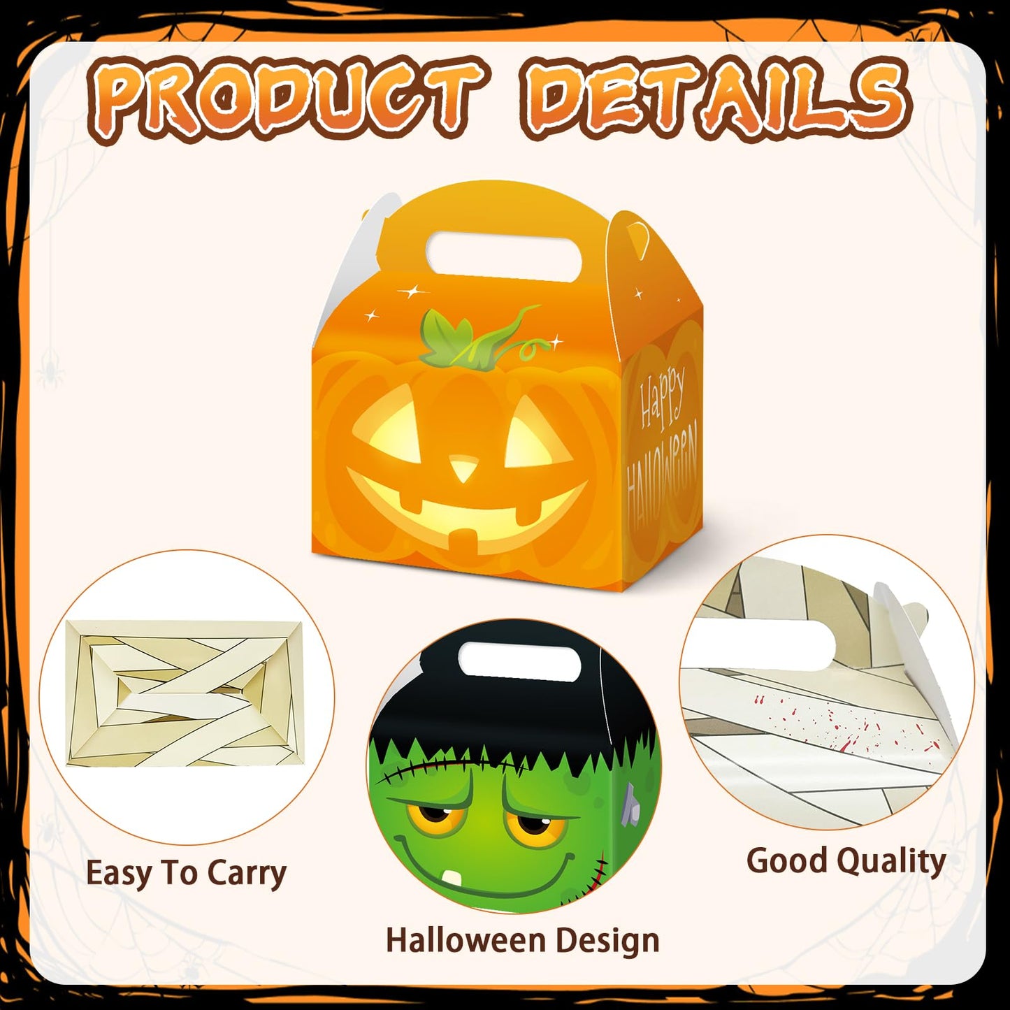 WEEPA 24 Pcs Halloween Treat Boxes Trick or Treat Candy Boxes Cardboard Paper Boxes with Handles for Halloween Party Favor Supplies