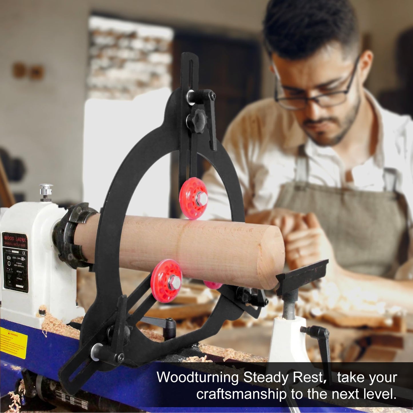 Woodturning Steady Rest for 12inch,14inch and 16inch Lathe Swing, Woodworking Steady Rest, 3-Point Adjustable Woodturning Steady Rest for 12inch,14inch and 16inch Swing Medium Size Lathe