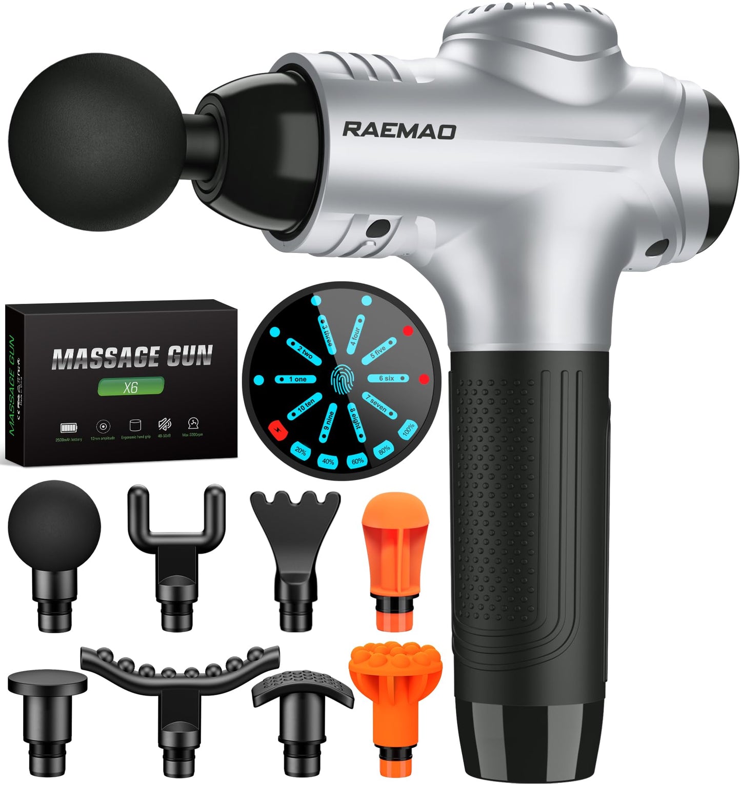 RAEMAO Massage Gun, Handheld Electric Deep Tissue Muscle Massager for Athletes for Pain Relief Attaching 8 Replacement Heads, Percussion Massager with 10 Speeds, Father's Day Gifts, Carbon