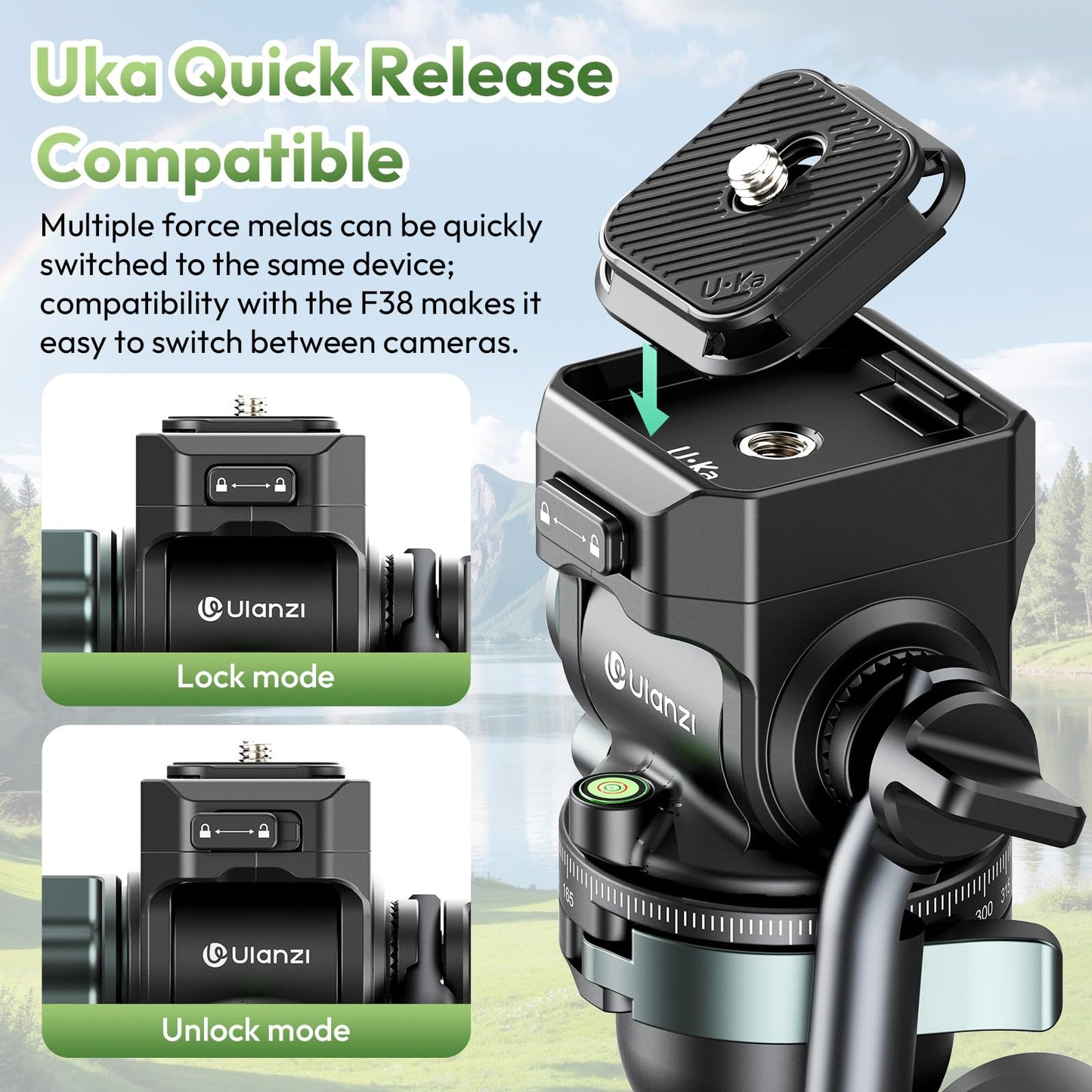 ULANZI JJ06 GlideGo Carbon Fiber Video Tripod, Dual 360° Pan Head, 73.6 inch Max Height, 11 lb Load, UKA Quick Release, Professional Portable Lightweight Travel Tripod with Bag