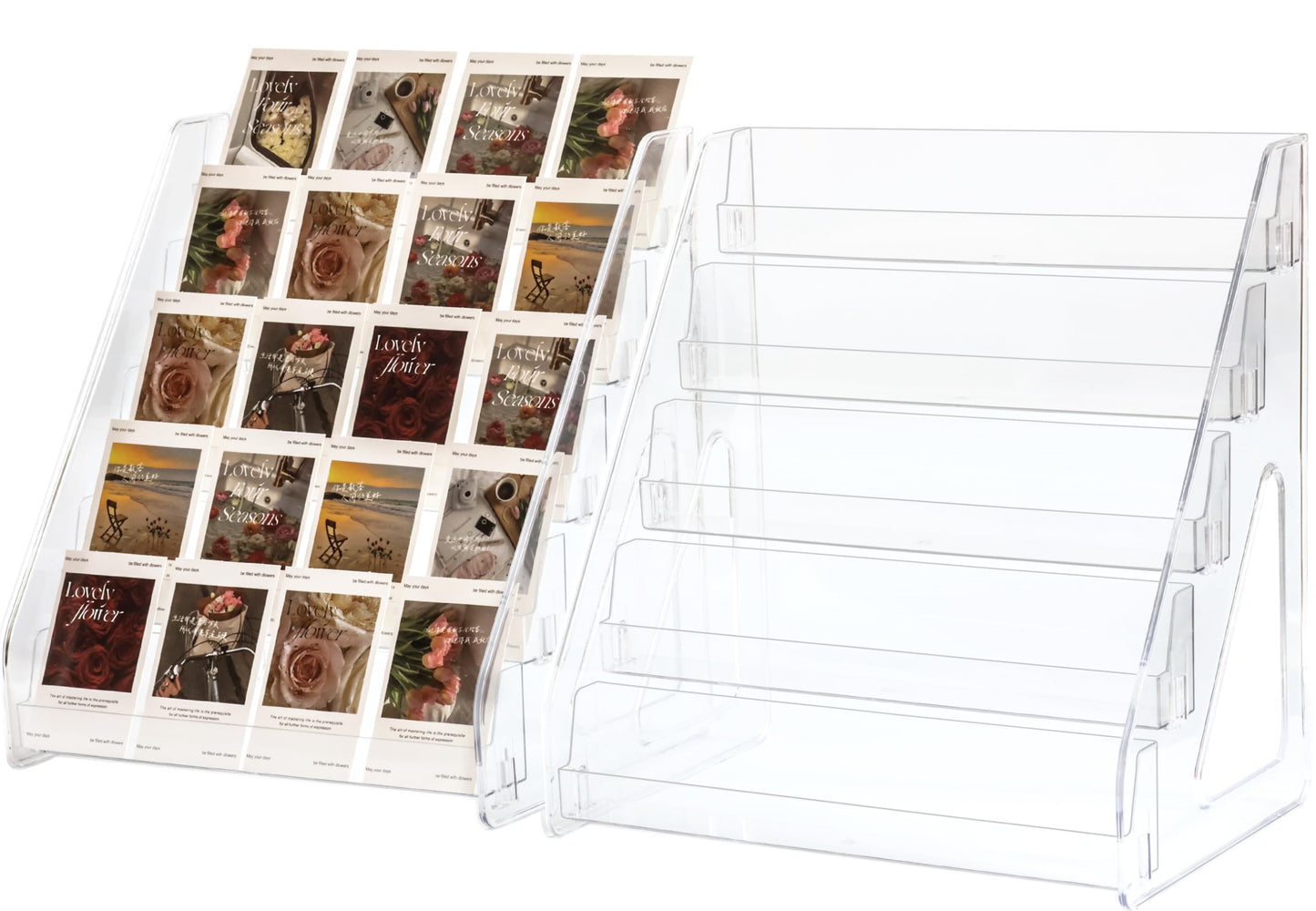 5 Tier Card Stand, 2 Pack Clear Card Display for Greeting Cards, Postcards, Stickers,Sports Cards,Trading Card,Tiered display rack,Retail Photos Shelf for Vendors Craft Collection Show (2Pack-5Tier)