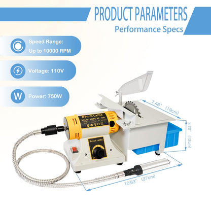 Lapidary Saw for Jewelry and Rock, 750W Mini Lapidary Equipment with Jade Carving Kit, 110V Rock Cutting Machine for Gemstone Agate and Jewelry Polishing