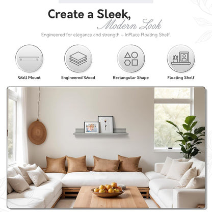 InPlace Shelving, Floating Picture Shelf with Ledge, 10.2" D x 35.4" W x 2" H, Gray Driftwood, 9602032E