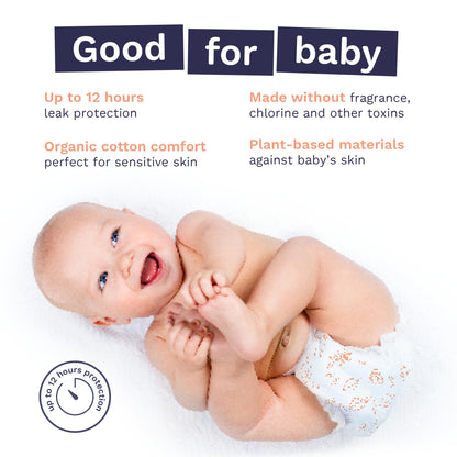 Pura Sensitive Skin Baby Diapers | Size 4 (18-31 lbs) | Hypoallergenic, Totally Chlorine Free, Fragrance Free, Up to 12-Hour Leak Protection | 6 Packs of 22 (132 Diapers)