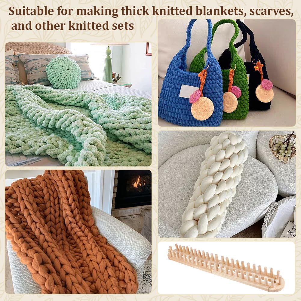 PH PandaHall 1.6m Chunky Blanket Loom Knitting Kit, Adjustable Size Hand Knitting Kit DIY Wooden Weaving Blanket Maker Yarn Crochet Loom Frame for DIY Hand Yarn Crafts Beginner