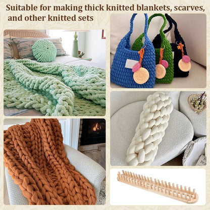 PH PandaHall 1.6m Chunky Blanket Loom Knitting Kit, Adjustable Size Hand Knitting Kit DIY Wooden Weaving Blanket Maker Yarn Crochet Loom Frame for DIY Hand Yarn Crafts Beginner