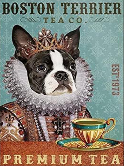 UPABLUNSO Christmas Gift Boston Terrier Dog Tea Diamond Painting Kits for Adults Diamonds Art Paint with Diamonds DIY 5D Round Full Drill Art 12x16 inch Suitable for New Year, Valentine's Day