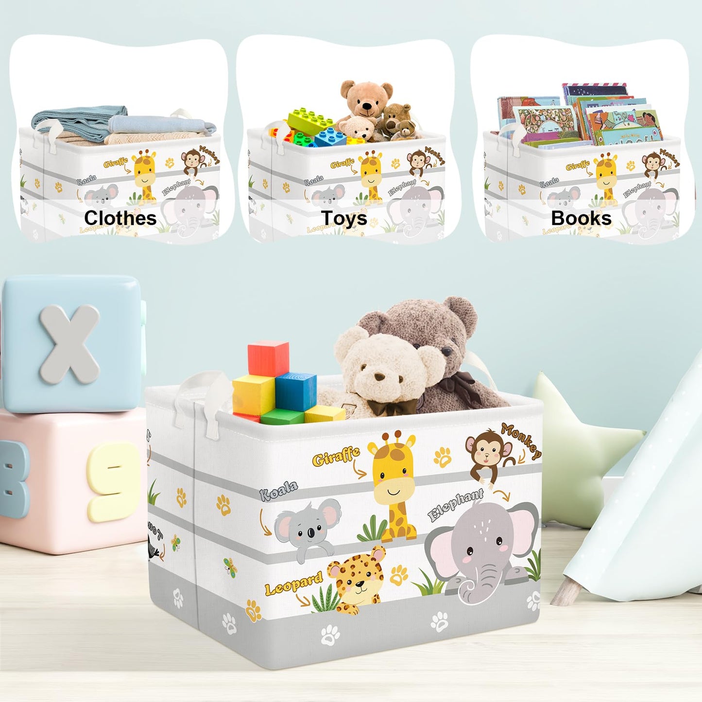 Clastyle Collapsible Cute Animal Zebra Kid Book Toy Storage Basket Tiger Lion Clothes Nursery Hamper for Bedroom Bathroom, 36L Yellow Tiger
