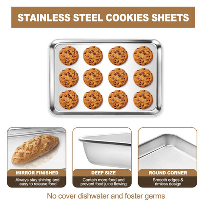 12 Pcs Baking Sheet Set, HKJ Chef Nonstick Stainless Steel Cookie Sheet Baking Pan and Baking Tray for Oven, Size 16 x 12 x 1 Inch, Non Toxic & Easy Clean & Heavy Duty