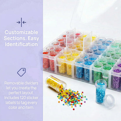 Pumtus 2 Pack Diamond Art Storage Containers, 120 Grids Beads Organizer Box with Label Stickers, Plastic 5D Embroidery Accessories Storage Case Jars for DIY, Art, Craft, Rhinestone, Seed