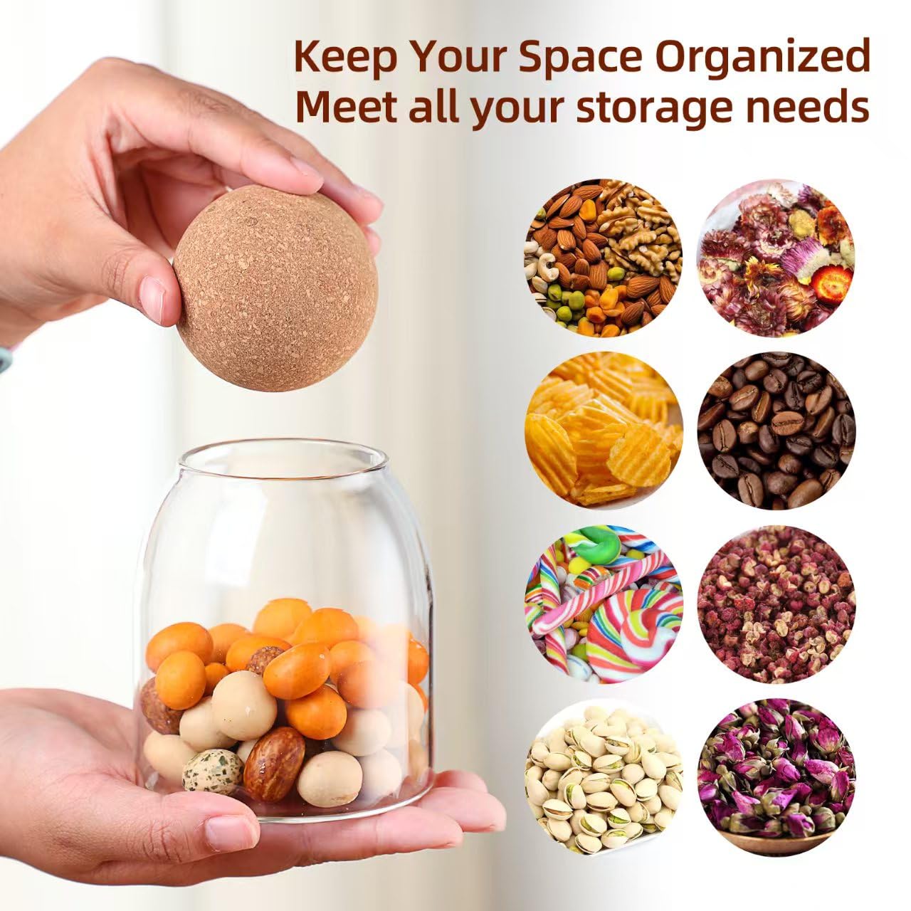 Glass Storage Jar with Ball Cork Lid, Clear Glass Canisters with Cork Ball,3Pcs High Borosilicate Glass Sealed Jar 16oz 26oz 36oz, Used for Storing Candies, Salt, Tea, Seasonings, Cookies, etc