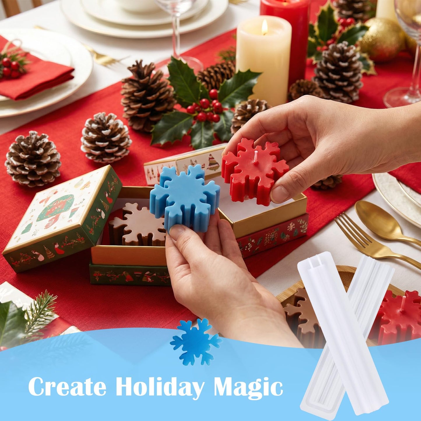 EORTA Snowflake Silicone Mold Tube, Christmas Winter Embed Soap Mold for Baking, Cake, Mousse, Dessert, DIY Handmade, Candle, Clay Craft Making Tool