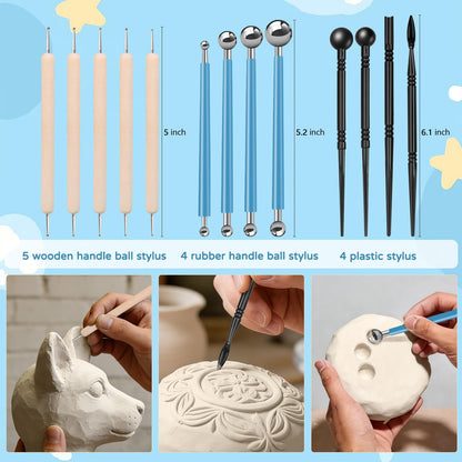 ZEHIQ Premium Air Dry Clay Kit, 2.2LBs Natural White Pottery Clay with 25 Pcs Clay Sculpting Tools, Modeling Clay for Pottery Wheel & Craft Projects, Ideal for All Skill Levels (White & Tools)