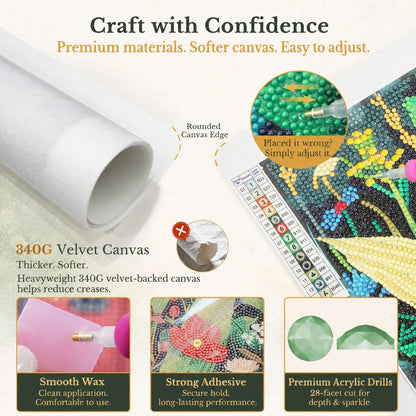 DIAMONDOUBLE Premium Diamond Art Kit for Adults on Velvet Canvas, 12x16 5D Full Drill Small Diamond Painting Kit for Beginners, Bee & Flower Hand-Drawn Design with Mixed Acrylic Round & Mini Diamonds