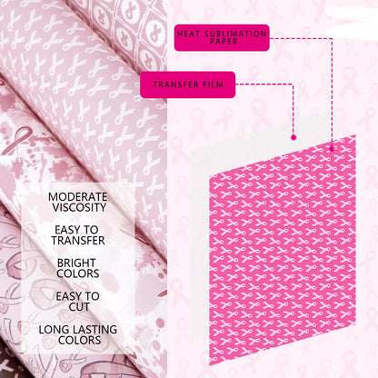 Tintnut Black Pink Ribbon Sublimation Ink Transfer Sheets - 12 Sheets 12"x10"Pink Ribbon Pattern Sublimation Transfer Paper Bundle for DIY Mugs, Tumblers, Key Chain, T-Shirts