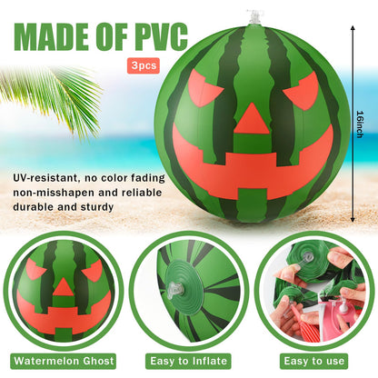 Jenaai 3 Pcs 16 Inch Large Watermelon Beach Balls Summer Halloween Inflatable Decorations Jack O Melon Face Watermelon Pool Balls Summer Halloween Party Favors
