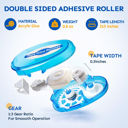 Tmol 4 Pack Scrapbook Tape, 26 Ft x 0.31 in Double Sided Tape Roller, Permanent Adhesive Tape Dispenser Runner, Photo-Safe Glue Tape Roller for Scrapbooking, Crafts and Arts Projects, Smooth & Clean