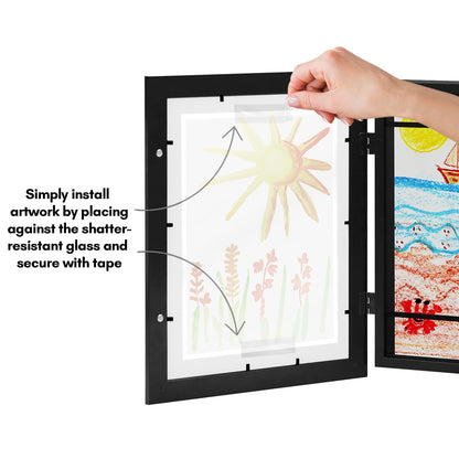 Americanflat Kids Artwork Frame Changeable (Black) - Magnetic Door Holds 100 Art Pieces - 8.5x11 Letter Size Display with Mat or 10x12.5 Without Mat - My Mini Masterpiece