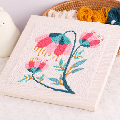 Allazone Punch Needle Kit Frame, Punch Needle Embroidery Kits, Square Punch Needle Fabric with Flower Pattern, Hoop, Yarns, Punch Needle (Beige and Pink)