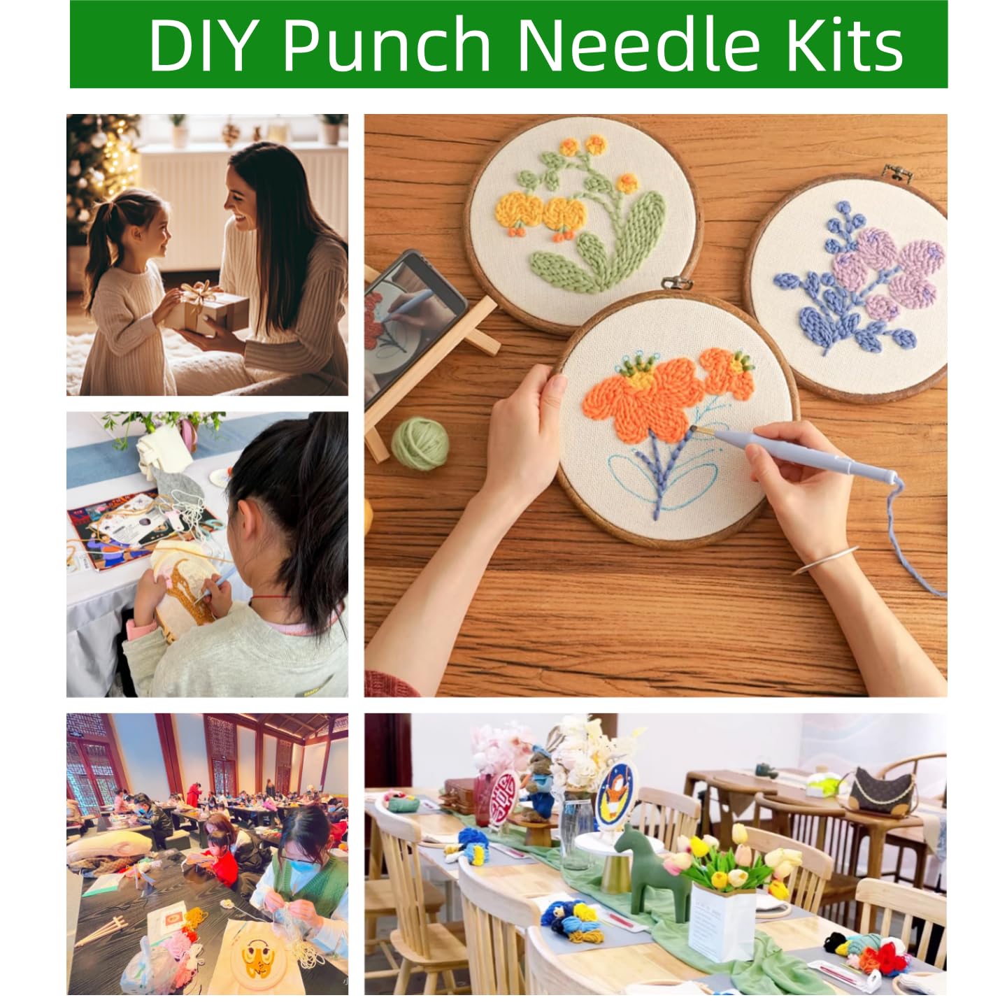 DIY Punch Needle Kits for Beginners Cute Cartoon Sloth with Christmas with Hoop Embroidery Punch Needle Starter Craft Set Easy for Adults and Children Festival Gift and Decoration 20x20cm-3