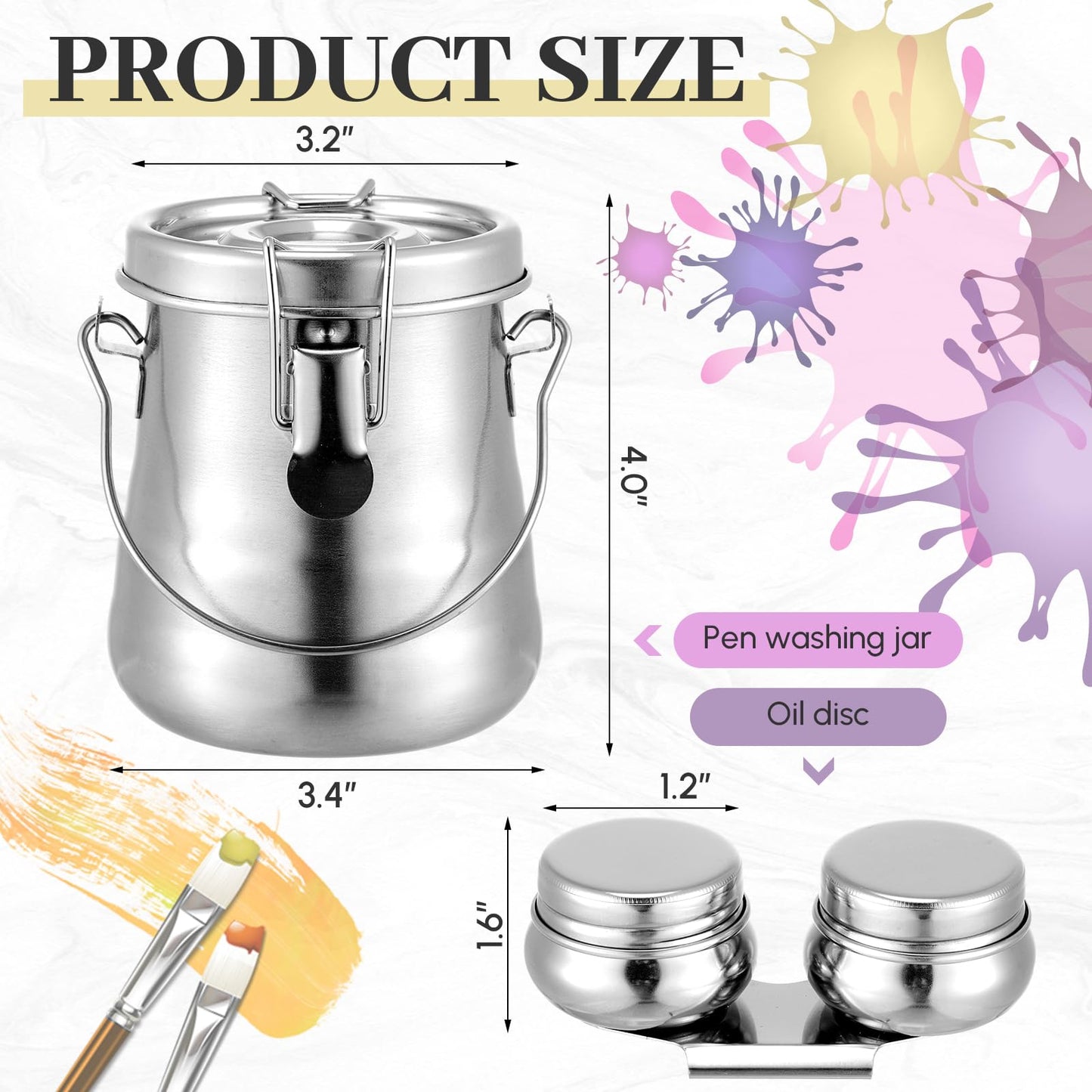 Skybooly 2 Pcs Paint Brush Cleaner Set Stainless Steel Double Dipper Palette Cup Paint Brush Portable Washer Holder for Oil Cleaner Kits(Drum Shape,Medium)