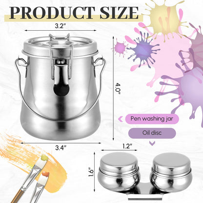 Skybooly 2 Pcs Paint Brush Cleaner Set Stainless Steel Double Dipper Palette Cup Paint Brush Portable Washer Holder for Oil Cleaner Kits(Drum Shape,Medium)