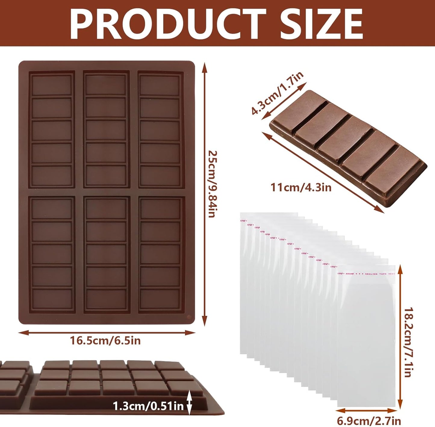 Bcautay Set 100pcs Chocolate Bar Molds Silicone Snap Bars Making Food Grade Break-Apart Chocolate Molds with Storage