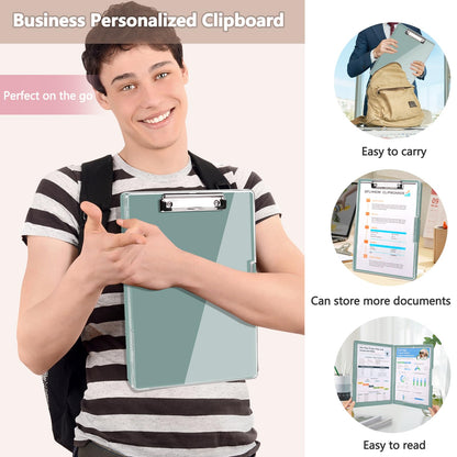 SFLHHDM Clipboard with Storage,Heavy Duty Clip Boards 8.5x11 with 2 Storage Case,Clear Visible Panel Storage Clipboards,Side Opening Nursing Clipboard Folder for Office Supplies-Dark Green