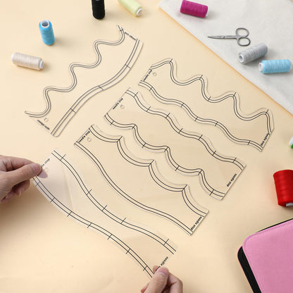 5 Pcs Wave Quilting Rulers and Templates Set, Quilting Ruler and Templates Waves Ruler Acrylic Quilting Templates for Machine Quilting Free Motion Quilting Stencils Wavelengths Sewing Rulers