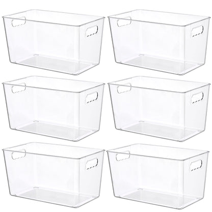 Vtopmart 6 PCS Clear Plastic Storage Bins, Pantry Organizer Containers with Handle for Refrigerator, Fridge, Cabinet, Kitchen, Countertops, Cupboard, Home Organization and Storage, XL
