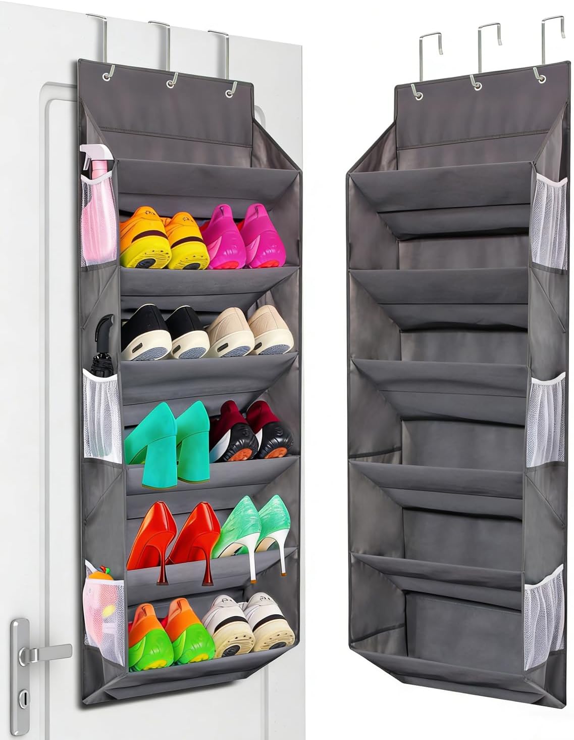 12 6 6 50lbs Closet, (1 Pack) Over the Door Shoe Rack Organizer Hanging Storage for Pairs of Shoes, Mesh Pockets + Deep
