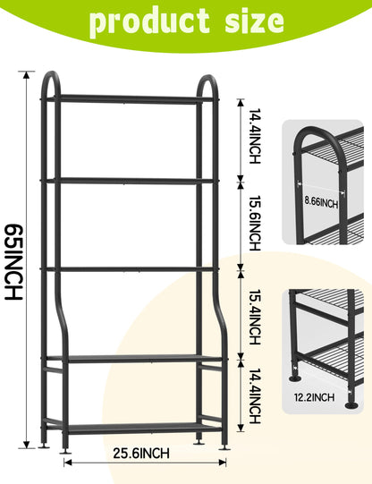 Yutrchey 5-Tier Metal Plant Stand - Heavy Duty Indoor Outdoor Flower Shelf for Multiple Pots, 65" Tall Vertical Holder with Adjustable Leveling Feet & Wall-Fixing Kits, Black