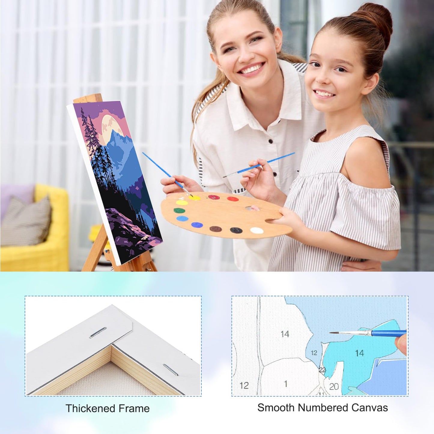 TOSTOG Landscape Nightscapes 4 Pack Framed Canvas Paint by Numbers Art Kit for Adults and Kids, Beginner Acrylic Oil Painting Supplies with Wooden Frame for Home Wall Decor 20 * 25 cm/8 * 10 in