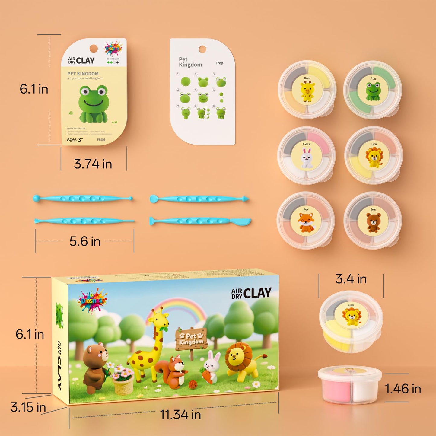Air Dry Clay for Kids - 6 Animal Themed Modeling Clay Kit, Model Magic Clay with Sculpting Tools and Tutorials, Ultra Light & Soft, Non-Toxic & Safe, DIY Arts and Crafts School Projects for Kids