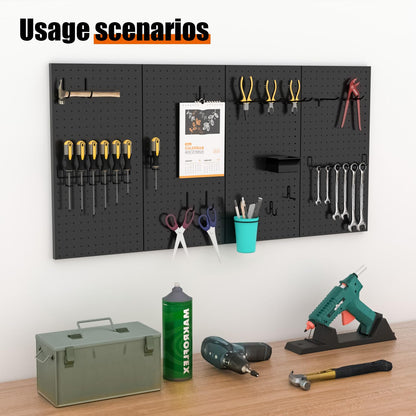 HUZJIEHUI 4 PCS - 12" W x 24" H x 0.78" D Metal Pegboard Wall Organizer, Compatible with All 1/8" and 1/4" Hooks, Suitable for Wall Home, Garage Tool Storage, Office Organization, Craft Room, Kitchen