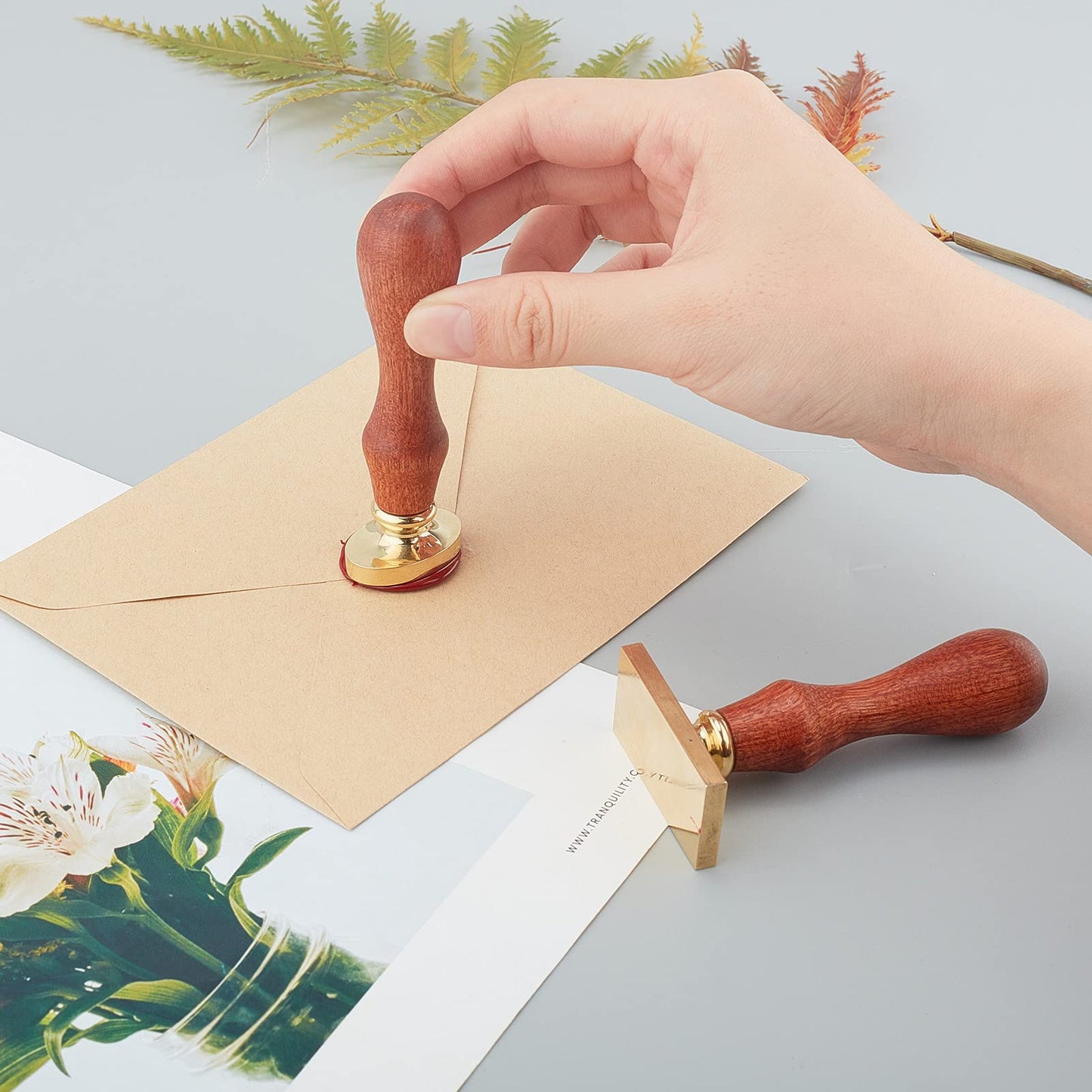 CRASPIRE Cherry Blossom Stars Wax Seal Stamp Rectangle Removable Brass Head with Wooden Handle for Wedding Invitations & Gift Wrap