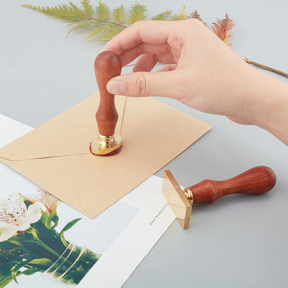 CRASPIRE Cherry Blossom Stars Wax Seal Stamp Rectangle Removable Brass Head with Wooden Handle for Wedding Invitations & Gift Wrap